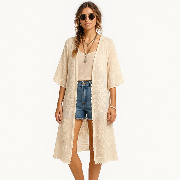 Rebellion Jackets & Blazers - Rebellion Embroidered Sheer Kimono Cardigan Cover-Up XL Boho Festival Duster